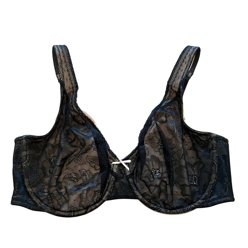 Cacique Modern Lace Covered Unlined Full Coverage Bra Black Beige 38DD 10438257